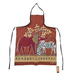 Tribal Textiles Zambia Hand Painted Cotton Apron African Elephant Zebra Art NEW